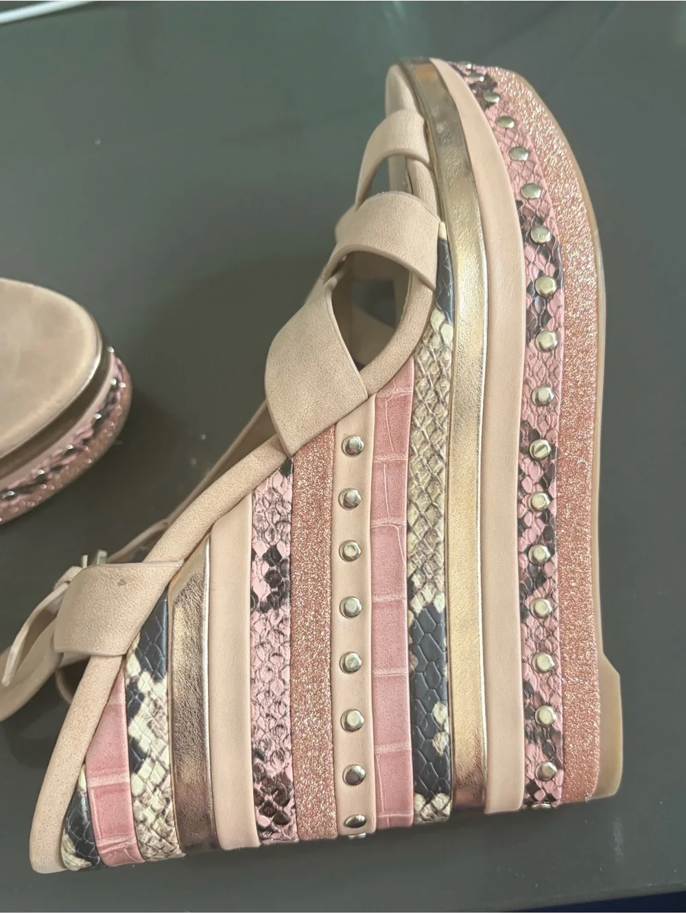 ALDO Blush Pink & Rose Gold Platform Wedge Sandals